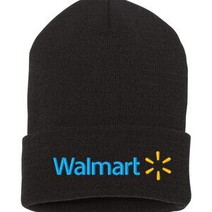 Walmart Logo Black Beanie Knit Winter Headwear Hat Cap Adult Size Embroidered